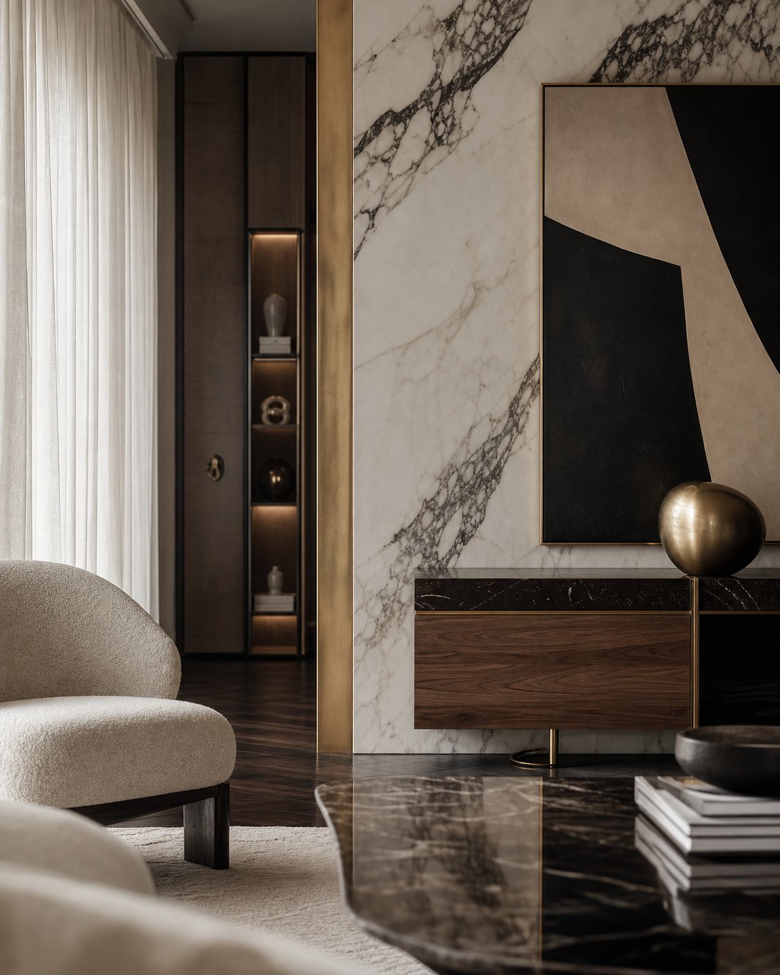 Luxury interior detail with marble and brass