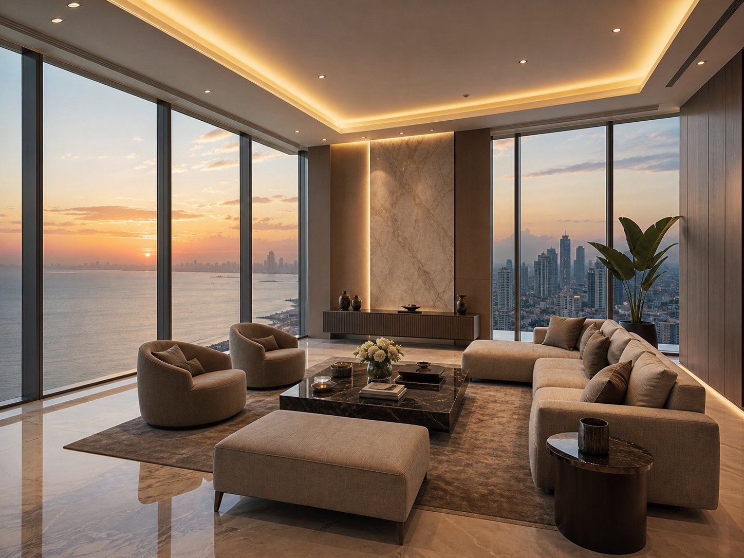 Penthouse living room with sea view
